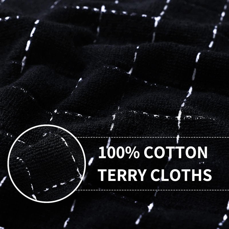 Homaxy 100% Cotton Terry Kitchen Towels(Black, 13 x 28 inches), Checkered Designed, Soft and Super Absorbent Dish Towels, 8 Pack
