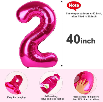 Skiennix 40-Inch Hot Pink Number Balloons - Perfect for 2nd, 12th, 21st Birthday & Celebration Decor