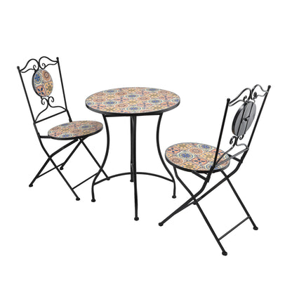 Alpine Corporation Indoor/Outdoor Mediterranean Tile Design Set Table and Chairs Patio Seating