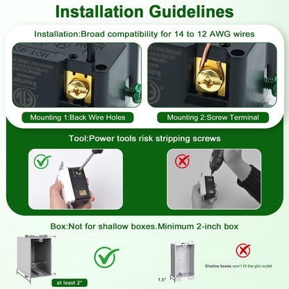 GFCI 20 Amp Weather Resistant,GREENCYCLE 10PK GFCI Outlet 20A, Safety WR Electrical Wall Outlet Indoor or Outdoor Use, Decorative Screwless Wall Plates and Screws Included, White