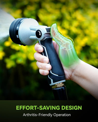 RAINPOINT Full-Metal Garden Hose Nozzle - Heavy Duty Sprayer with 10 Adjustable Patterns & Thumb Control | Black
