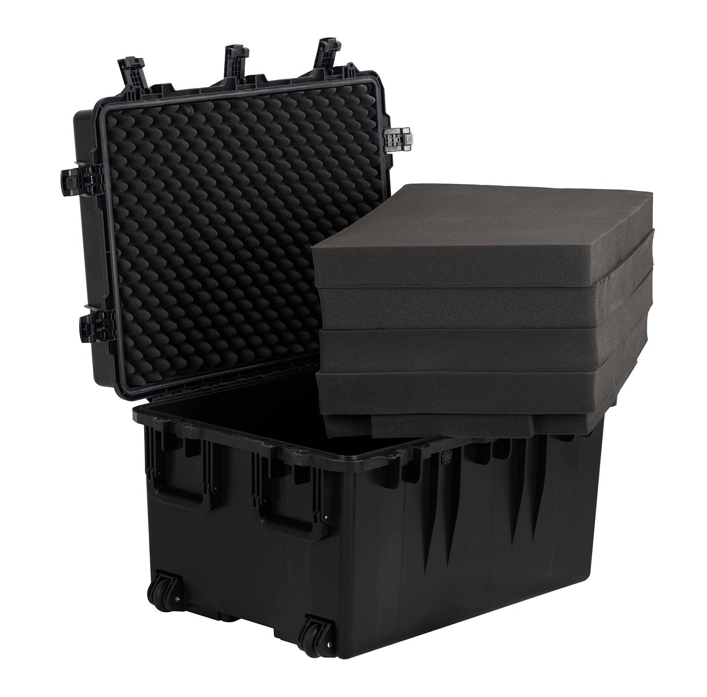 MEIJIA Portable All Weather Waterproof Camera Case,Customizable Fit Foam with Rolling Wheels and Retractable Pull Handle,33.25"X24.4"X19.3"