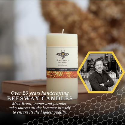 Big Dipper Wax Works Large Ivory Beeswax Pillar Candle 3" x 6" – 90-Hour Burn, Non-Toxic, Dripless, Handcrafted in USA, Clean Burning with Natural Honey Scent