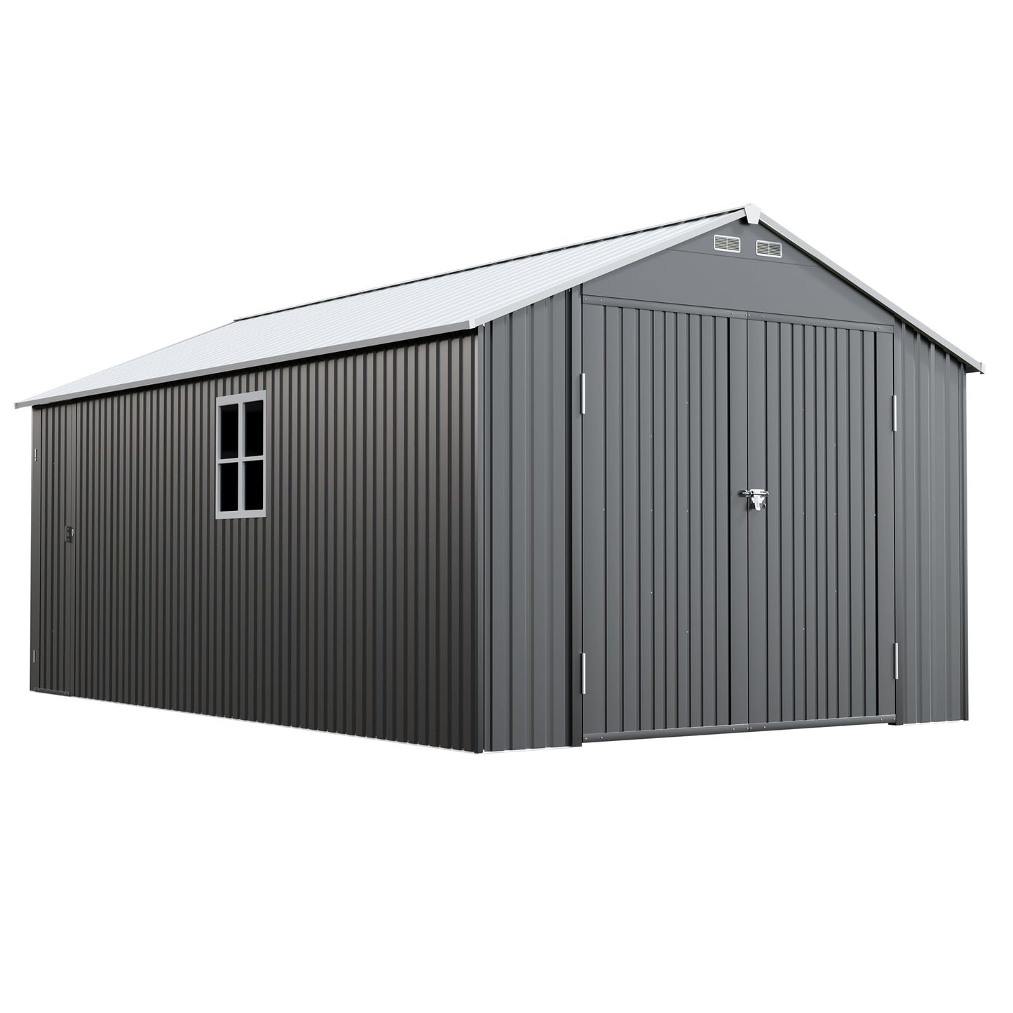 Greesum 12x20FT Metal Carport with Walk-in Side Door, All Weather Metal Garage Shed with Window and Vent, Canopy Shelter with Heavy Duty Frame and Galvanized Roof for Cars, Boats, Tools, Black