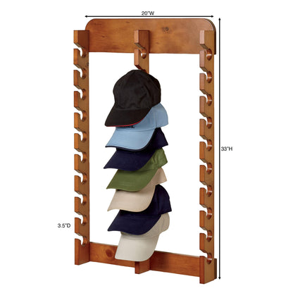 Touch of Class Wooden Ball Cap Display Wall Rack - Windsor Oak - Triple, 30 Slots - Baseball Hat Display - Made of Wood - Class Racks for Hats - Organizer for Bedroom, Living Room, Entryway