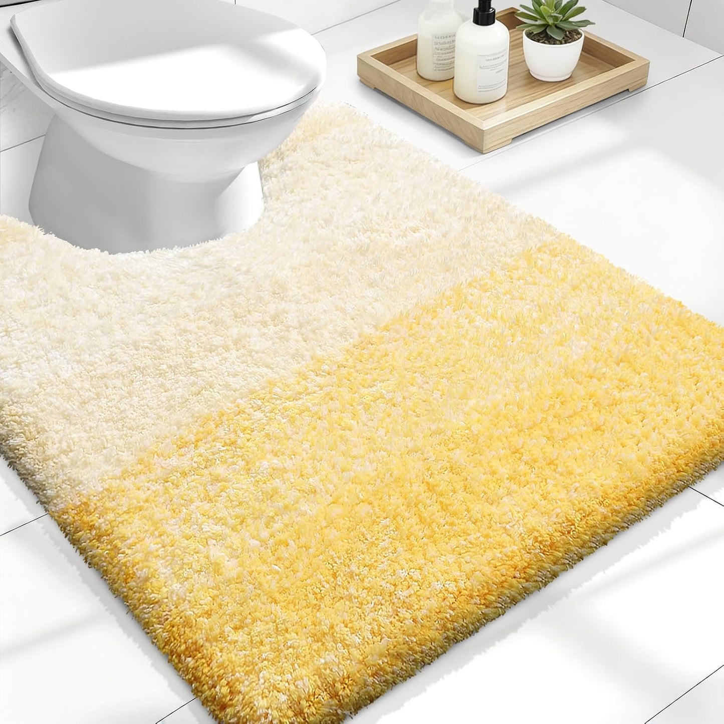 OLANLY Luxury U-Shaped Toilet Rugs - Extra Soft Microfiber, Non-Slip, 24x20, Yellow Bath Mat