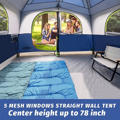 UNP Tents 6 Person Waterproof Windproof Easy Setup,Double Layer Family Camping Tent with 1 Mesh Door & 5 Large Mesh Windows -10'X9'X78in(H) (Dark Blue)