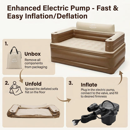 LANMOUNTAIN Inflatable Couch Set with Cup Holders & Pump, Velvety Air Sofa (1 Loveseat 60"x32"x34" & 1 Chair 41"x32"x34") for Camping & Home