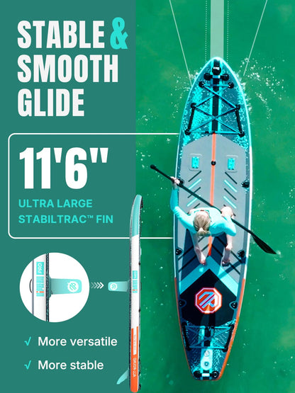 Niphean PRO (Extra Large) Inflatable Paddle Board with Seat, 11'6"/12'6" Stand Up Paddle Board with Pressure Gauge, StabilTrac Fin, Upgraded All-Round/Touring SUP for Adult Adventures, 2+1 Person