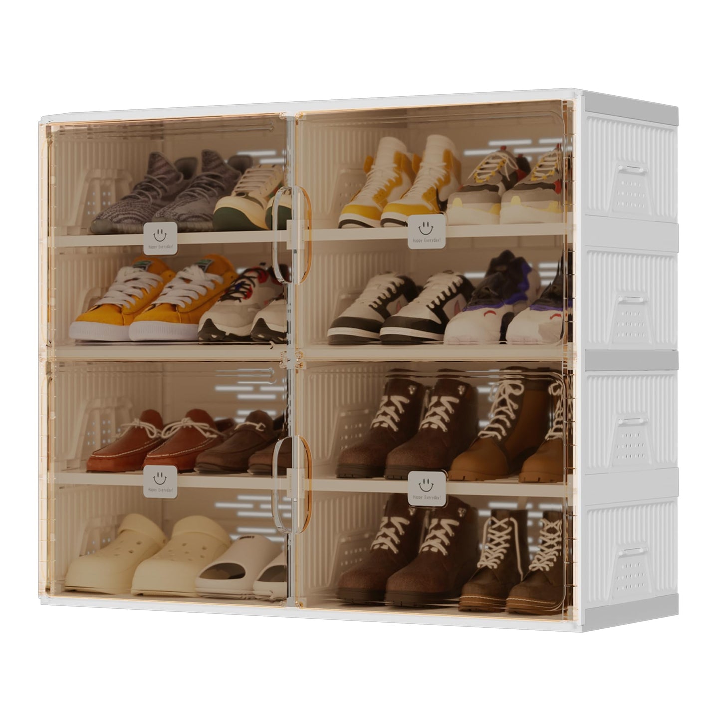 SPIEEK Foldable Shoe Rack Organizer for Entryway with Clear Magnetic Doors - Large Capacity Shoe Cabinet for Boots, Sneakers & All Shoes, Easy Assembly, White 4-Tier 16 Pairs