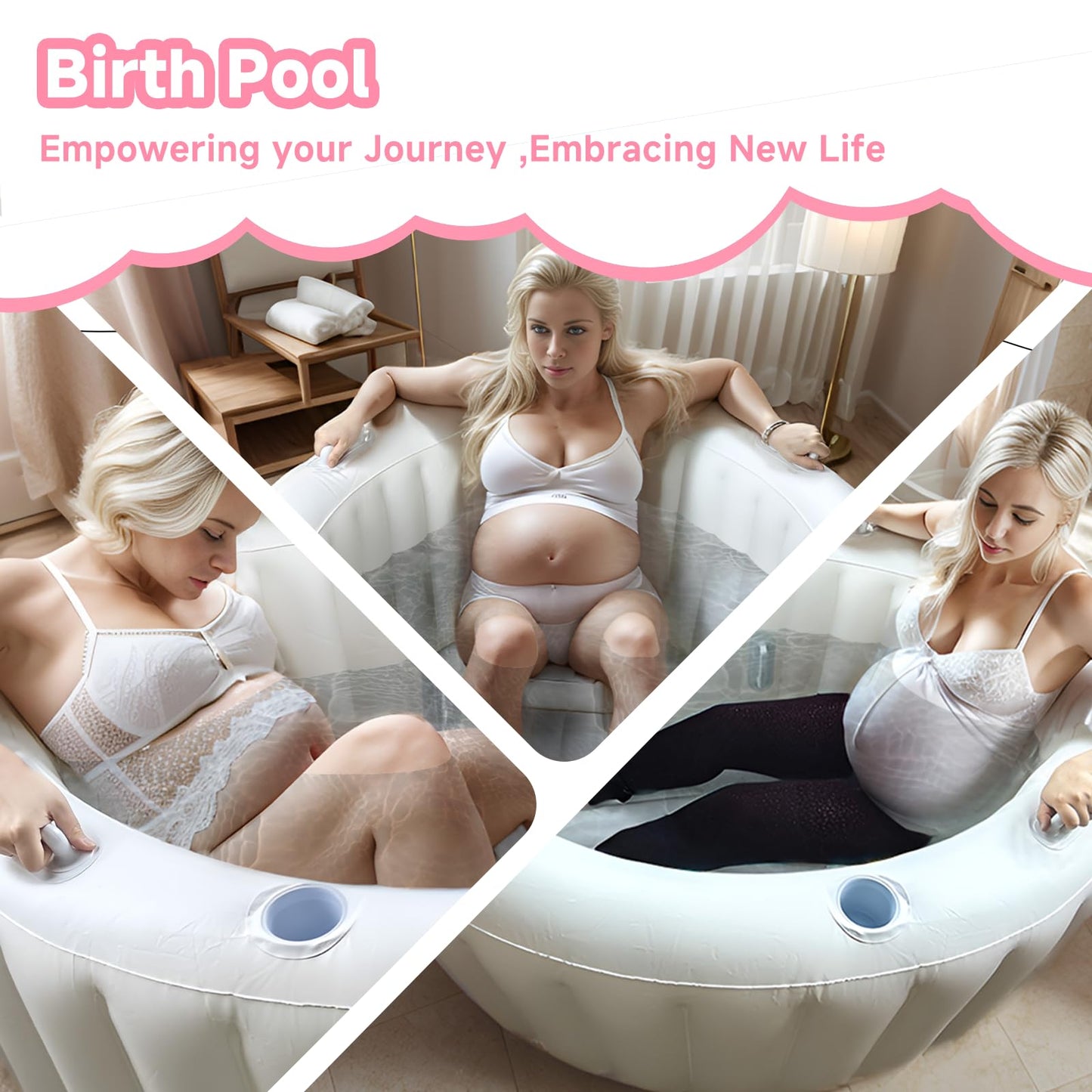 Besutosera Birth Pool in Creamy Marshmallow with Birth Pool Liner Set, Premium Birth Tub, Birthing Pool for Home Birth, Home Birth Tub, Birthing Tub Quick Inflation and Convenient