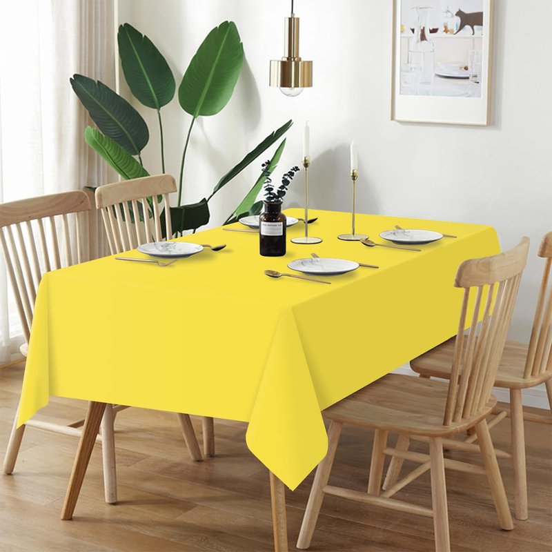 QIKSION Yellow Plastic Table Cloth Disposable 2 Pack, 54 x 108 Inch Tablecloths for Birthday Party, Easter Decorations, Rectangle Table Cover