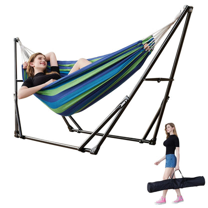 LIEVIM Portable Hammock with Stand for Outside Foldable,Frabic Tension Adjustable Indoor,Carrying Bag Included, 616 lbs Weight Capacity, Suitable Garden Yard Outdoor Inhouse Cyan