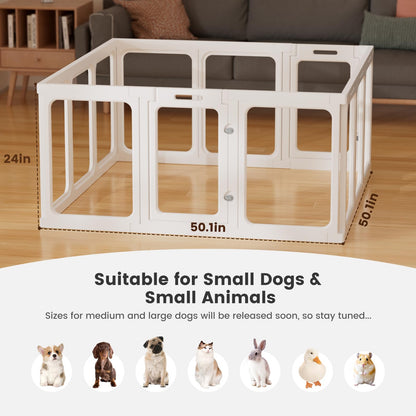 Clear Acrylic Dog Playpen - 50 x 50 Inch, 24" H 12 Planes Transparent Dog Fence Indoor, Sturdy Pet Pen for Puppy/Small Dog/Rabbit/Pig, Easy Assemble & Cleaning Plastic Whelping Box Enclosure, White