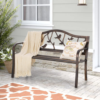 Sophia & William Outdoor Bench, Porch Bench, Garden Bench, Wrought Iron Bench with Backrest and Armrests, Bronze