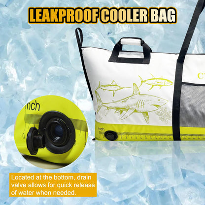CWSDXM Insulated Fish Cooler Bag, 60'' Waterproof Leakproof Fishing Kill Bag with Drain Valve, Zipper and Heavy Duty PVC Marine Cooler for Boat Kayak Offshore Fishing, Keeps Fish Fresh Up to 48H