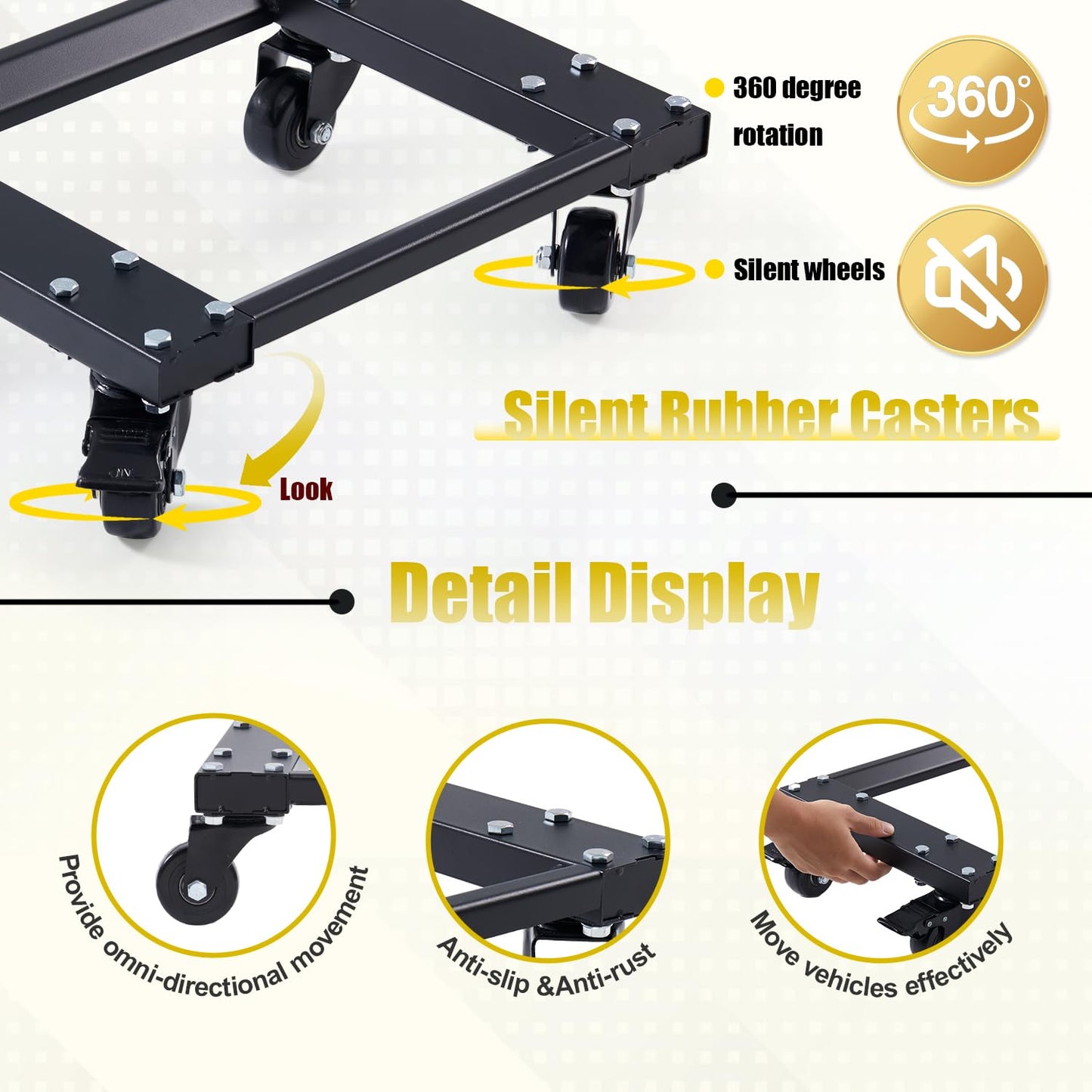 GVGBUK Heavy Car Dolly Set of 4, Heavy Duty Wheel with Brake, Total Weight 6000 LBS, Double ramp Design for Moving Cars, Trucks, Trailers, Motorcycles, and Boats