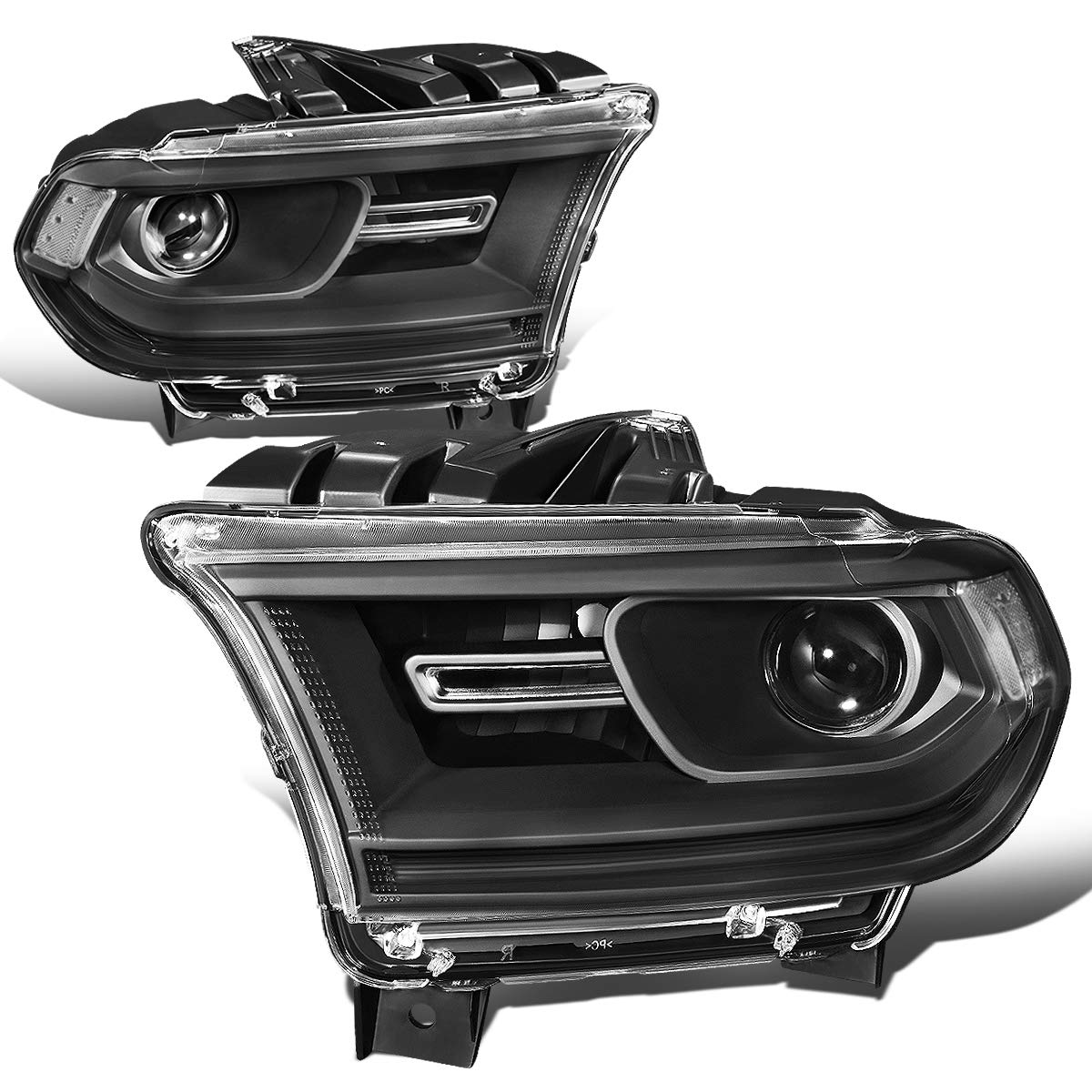 DNA Motoring HL-OH-DDUR14-BK-CL1 Pair Factory Style Projector Headlight Lamp with LED Side Marker
