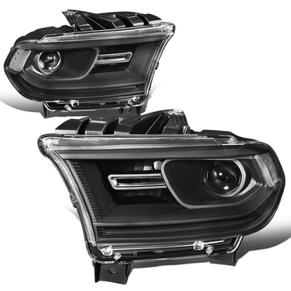 DNA Motoring HL-OH-DDUR14-BK-CL1 Pair Factory Style Projector Headlight Lamp with LED Side Marker