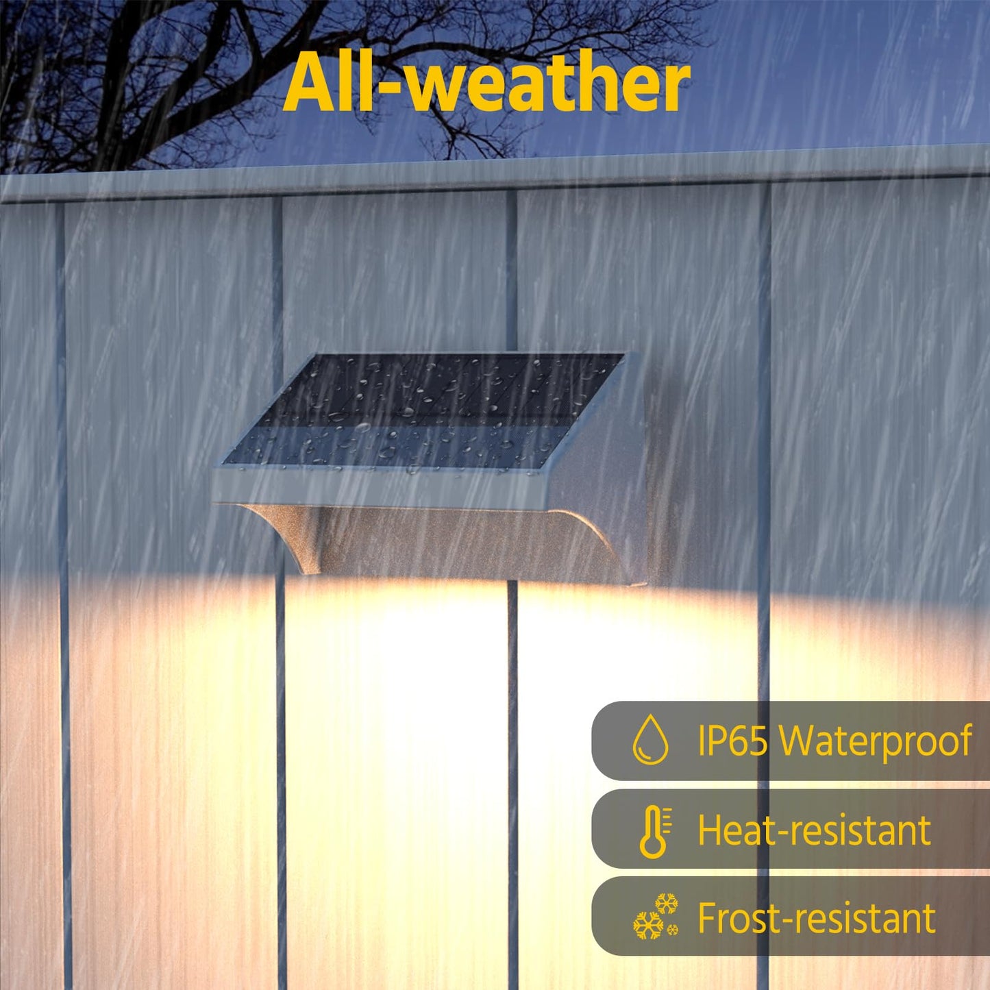 NIORSUN Outdoor Fence Lights, 24 Pack Waterproof LED Solar Fence Lights with 1500mAh Battery, Warm White/Cool White/RGB, Easy-to-Install Wall Light for Deck, Patio, Railing, Stairs, Backyard – White