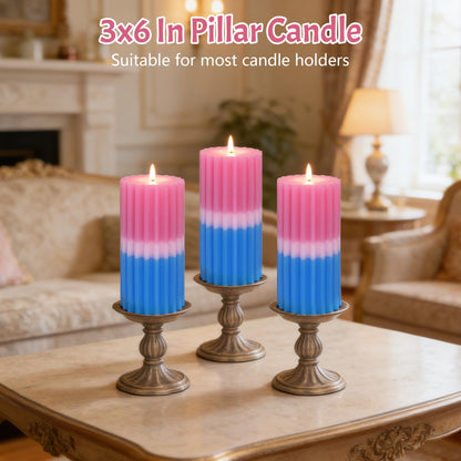 Ribbed Pillar Candles Set of 3 Width 3" High 6" 100% Cotton Core Paraffin Wax Floral & Fruity Scented Candles for Bathroom Living Room Home Decor, 70H+ Long Burning Time|1PC Aromatherapy Candle