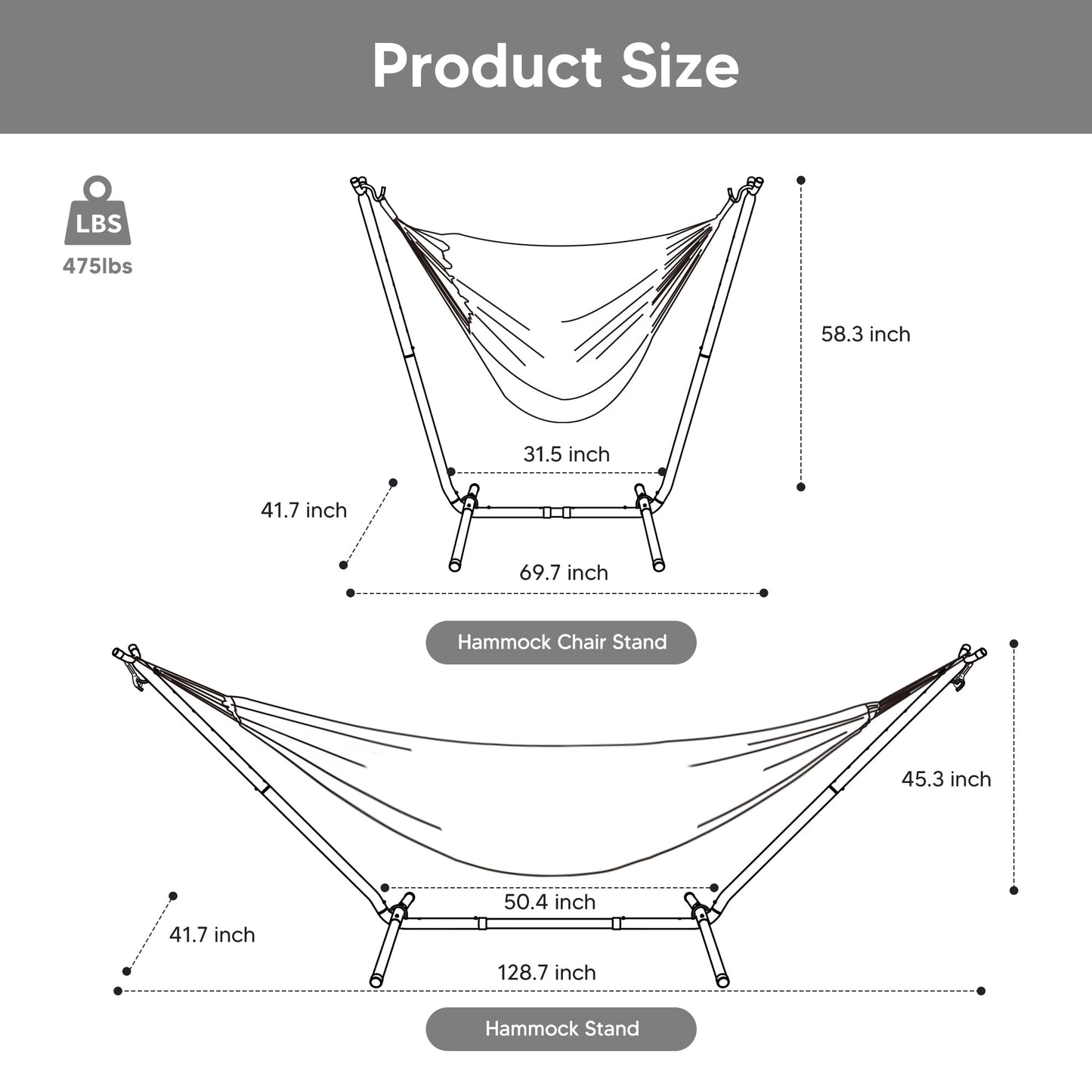SUNCREAT 2-in-1 Hammocks Hammock Chair with Stand, 475 lbs Capacity, Heavy Duty Two Person Hammock with Stand, Patented, Blue Stripe