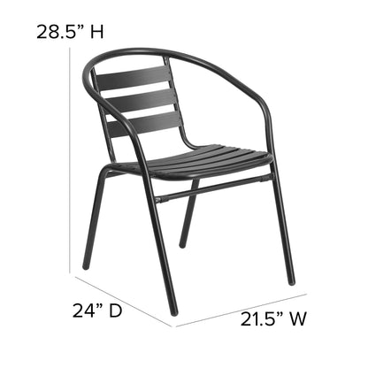 Flash Furniture TLH-ALUM-28SQ-017BK4-GG Lila 27.5'' Square Aluminum Indoor-Outdoor Table Set with 4 Slat Back Chairs, Black
