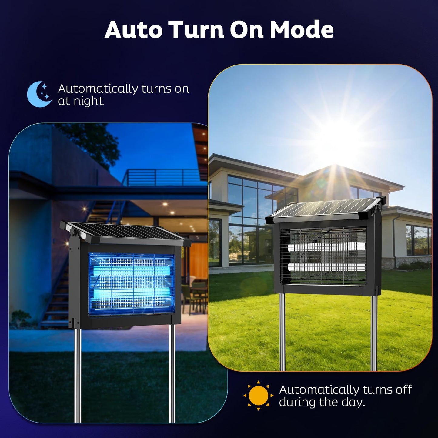 OnBeam Solar Bug Zapper Outdoor, 4500V Mosquito Zapper Waterproof Electric Fly Zapper Rechargeable Mosquito Killer Lamp with 10W Solar Panel, Cordless Fly Trap for Backyard, Patio, Garden, RV, Camping