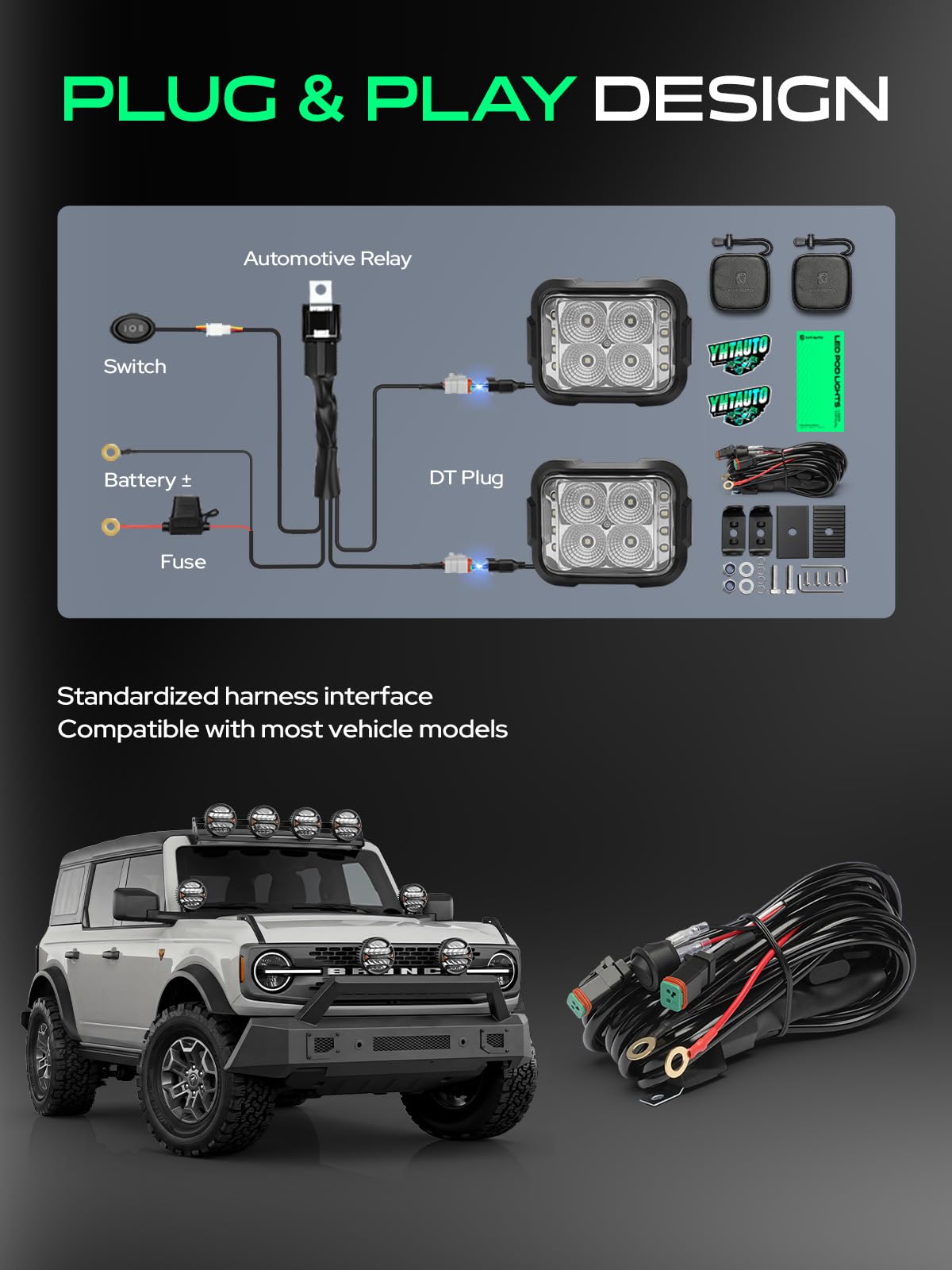 YHTAUTO 4 Inch LED Pod Lights & Light Cover 56W 3800LM 5700K Flood Beam Off Road Camper Working Light Bars for 4x4 Pickup Truck ATV UTV Dirt Bike Motorcycle Boat Trailer IP67 Waterproof Lamp