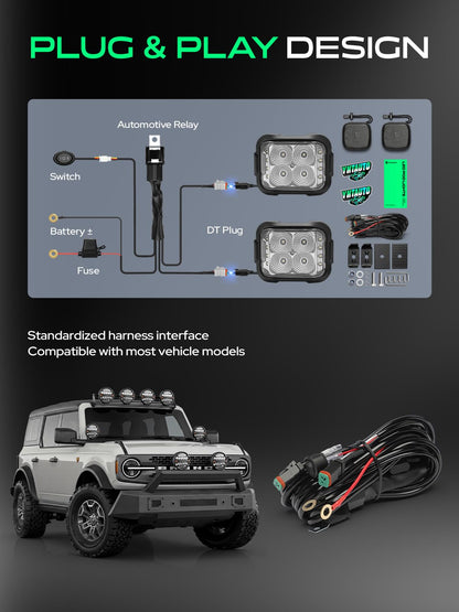 YHTAUTO 4 Inch LED Pod Lights & Light Cover 56W 3800LM 5700K Flood Beam Off Road Camper Working Light Bars for 4x4 Pickup Truck ATV UTV Dirt Bike Motorcycle Boat Trailer IP67 Waterproof Lamp