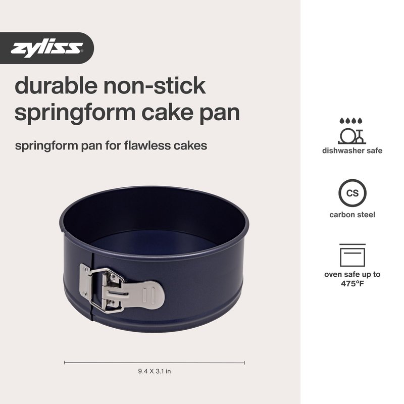 Zyliss E980194 Non-Stick Springform Cake Tin | 23cm/9in | Carbon Steel | Dark Blue | Baking Tin/Bakeware/Cake Mould | Dishwasher Safe | 5 Year Guarantee