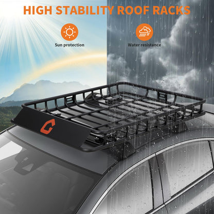 Roof Rack Cargo Basket,46"x36"x4.5" Heavy Duty Steel Carrier with Cargo Net, 200LB Capacity for Trucks & SUVs