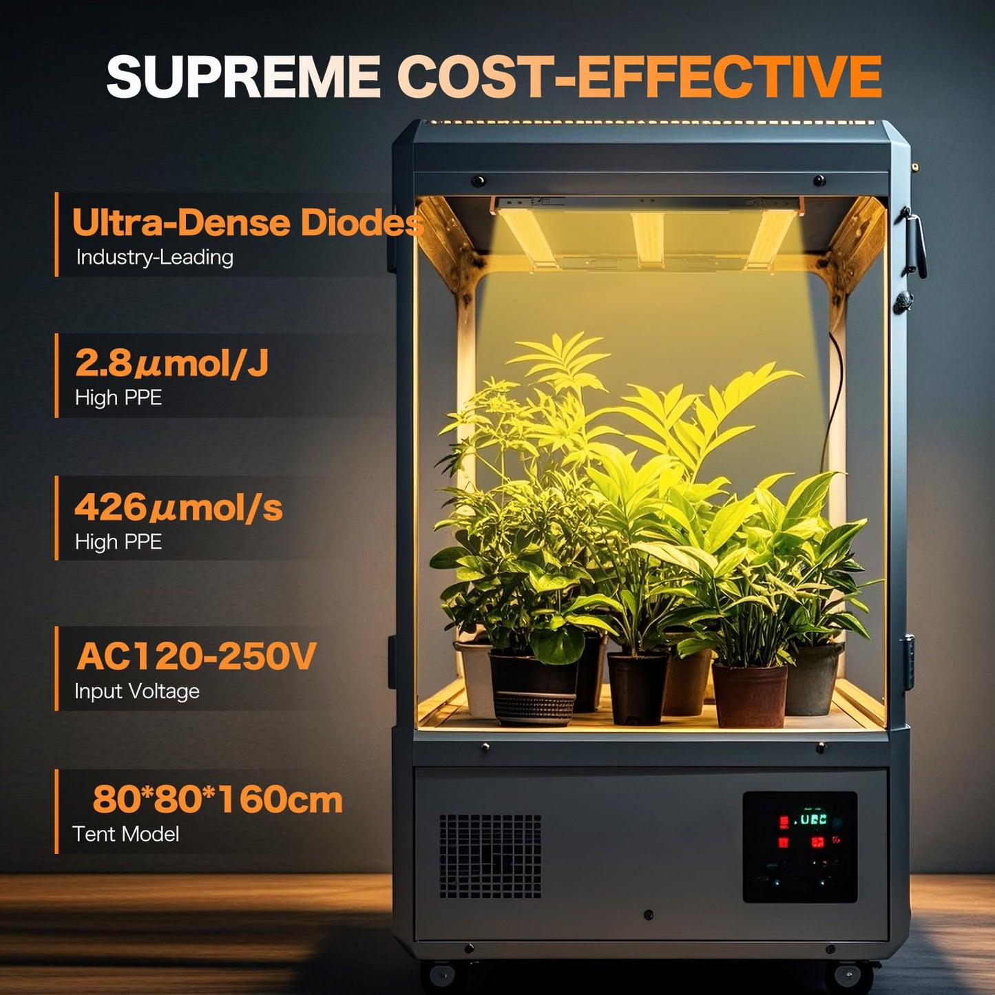 ECOHOM Bar 320W LED Grow Light, Full Spectrum, Dimmable, Daisy Chain, High PPFD, 3x3 Coverage, for Indoor Plants Seed Starting, Vegs and Bloom, Retractable, Pro Lamp for Grow Tent Commercial Use