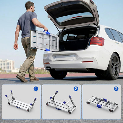 Loyoda Work Platform for Adults, Aluminum Foldable Long Step Stool Adjustable Height, Lightweight and Durable Portable Outdoor Aluminum Step Ladder, Maximum Load Capacity of 800 Pounds.