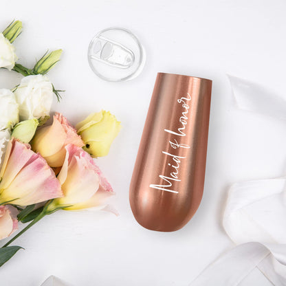 Ugiftcorner Maid of Honor Gifts Bridesmaid Cup for Wedding Champagne Flute Bachelorette Proposal Gifts for Bridesmaid Stainless Steel Tumbler with Lid Rose Gold 6 oz