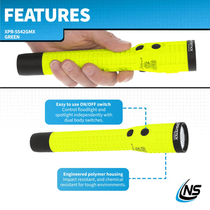 Nightstick XPR-5542GMX Intrinsically Safe Rechargeable Dual-Light Flashlight with Magnet, Green/Black