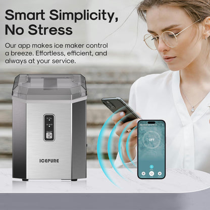 ICEPURE Nugget Ice Makers Countertop with App, Portable Ice Machine with WiFi, 33lbs in 24H, Ready in 5-10 Mins, Self Cleaning，Small Ice Maker with Basket Scoop, for Home/Party/RV(Stainless Steel)
