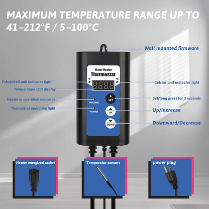 XCLBTFDC 3500W 240V Immersion Water Heater Portable Electric Inflatable Pool & Hot Tub Submersible Water Heater with Temp Control, GFCI for Baptistry, baptismal Pool, Swimming Pool, Above Ground Pool