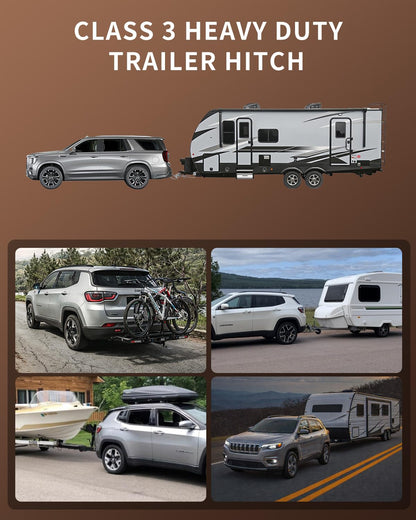 TULALUX 2" Receiver Trailer Hitch for 2018–2025 Jeep Compass & 2017 Mexico-Built Compass | Class 3 Tow Hitch | 4,000 lbs Towing Capacity