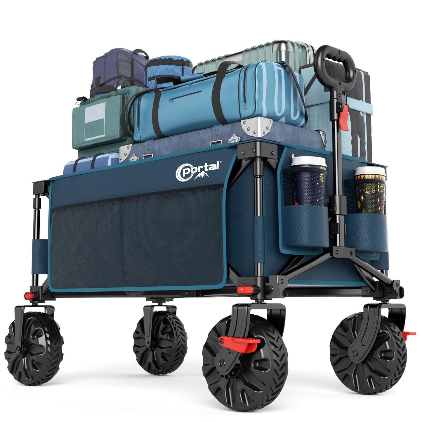 Portal Collapsible Wagon with Brakes, Heavy Duty Utility Cart with All-Terrain Wheels, Portable Folding Wagons for Camping, Beach, Garden, Shopping, and Groceries