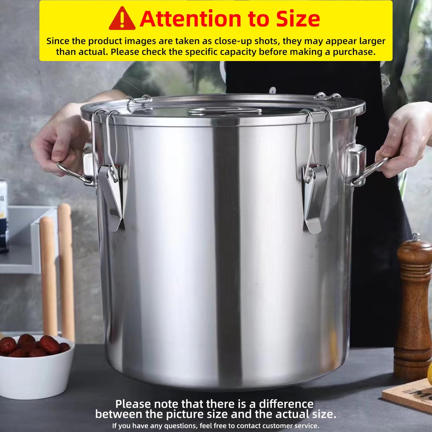 Verdeho 304 stainless steel food storage containers with lids lock clips airtight container large airtight for rice flour sugar grain coffee bean storage containers Kitchen jar (8.72gal/33L)