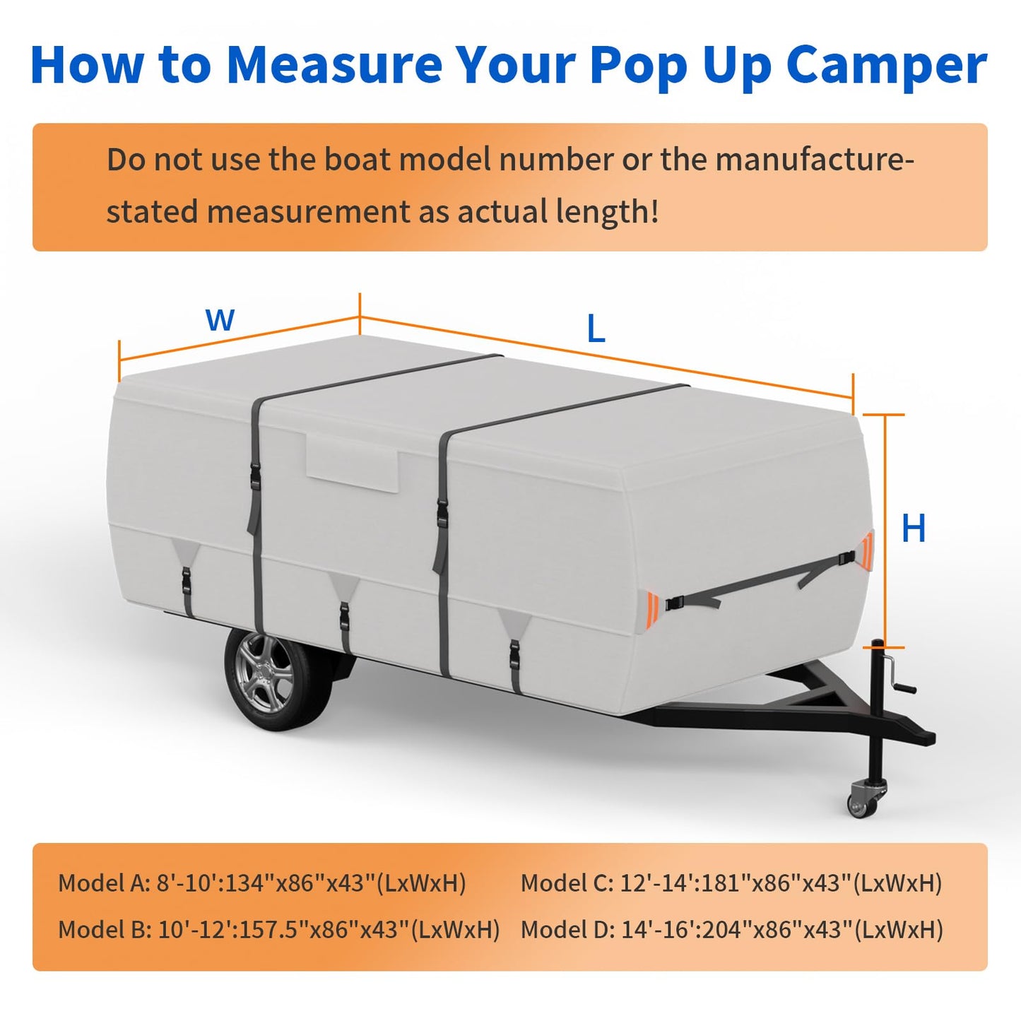 True 900D Oxford Tearproof Anti-Scratch Pop Up Camper Tent Trailer Cover 100% Waterproof Anti-UV Folding Camping Trailer RV Cover with 7 PCS Reinforced Windproof Straps for Motorhome (Gray, 14'-16')