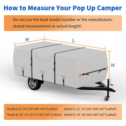 True 900D Oxford Tearproof Anti-Scratch Pop Up Camper Tent Trailer Cover 100% Waterproof Anti-UV Folding Camping Trailer RV Cover with 7 PCS Reinforced Windproof Straps for Motorhome (Gray, 14'-16')