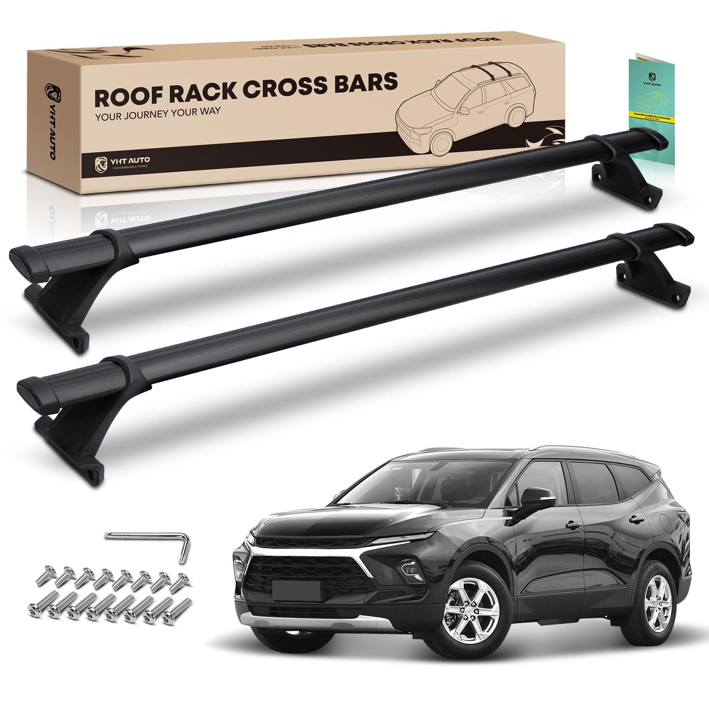 YHTAUTO Car Roof Rack Cross Bar Compatible with Chevrolet Blazer 2019-2023 w/Flush Rails Fixed Point, 165 Lbs Aluminum Alloy Cargo Bar for Rooftop Tent Kayak Bike Luggage Snowboard Ski Board Canoe