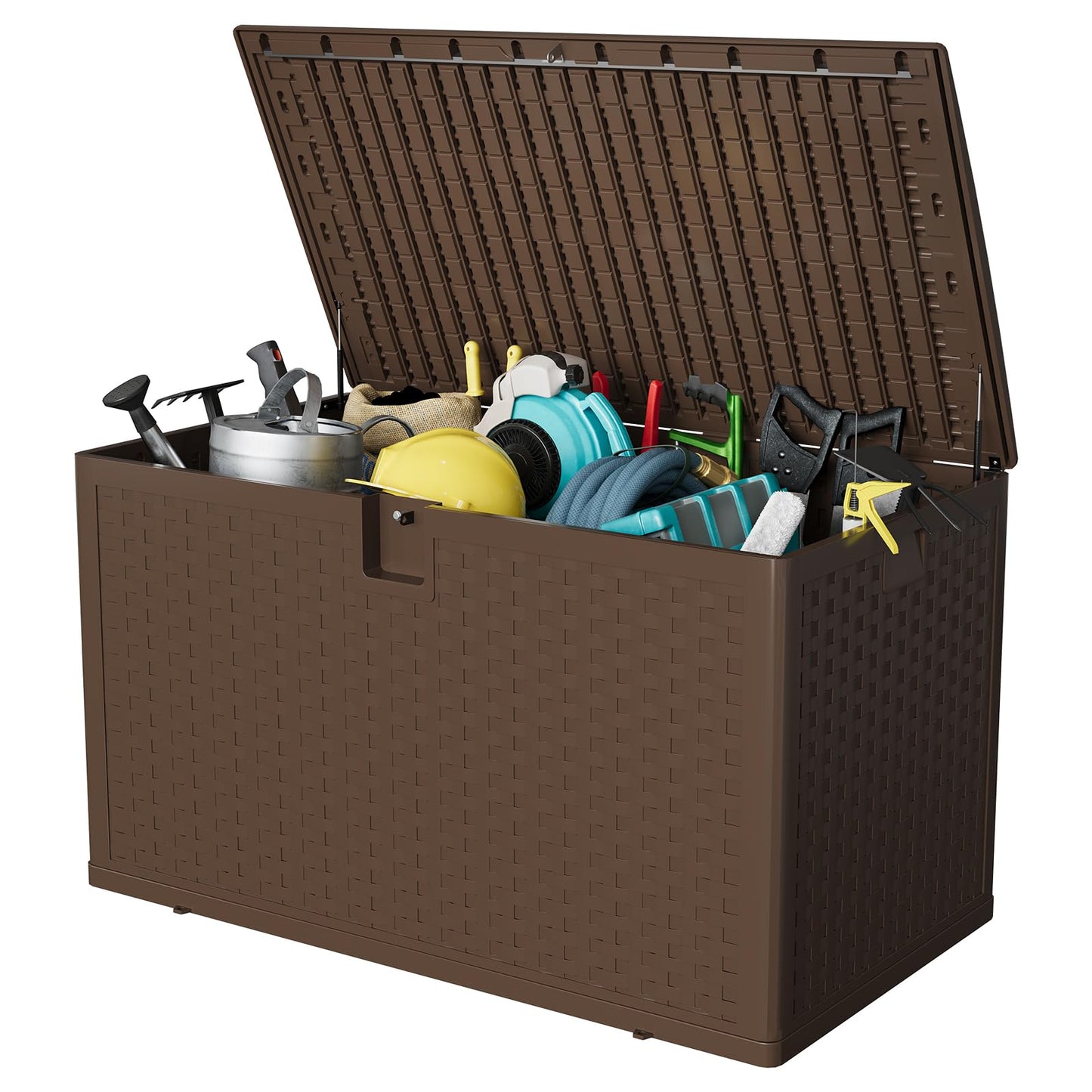 EliteEdge 120 Gallon Resin Deck Box-Organization and Storage for Patio Cushions, Throw Pillows and Garden Tools