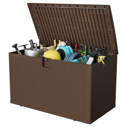 EliteEdge 120 Gallon Resin Deck Box-Organization and Storage for Patio Cushions, Throw Pillows and Garden Tools