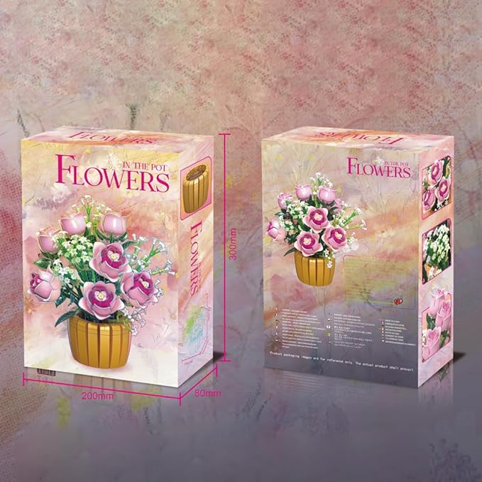 39151 Eternal Pink Rose Building Blocks Flower Set 1056 Pieces of Floral and Plant Series Block Sets Adult Creative Enthusiast Model Gifts and Collectibles Can be Used for Room Decoration