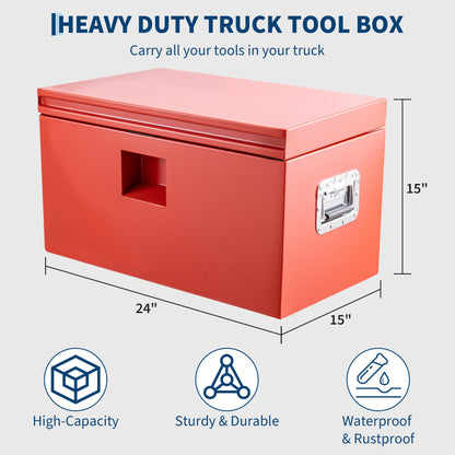 ExploreHorizon Industrial Steel Truck Tool Box w/Gas-Shock Lid, Pry-Resistant Security & Weatherproofing Toolbox Organizer Chest Fits Pickup, Truck Bed, RV, Trailer