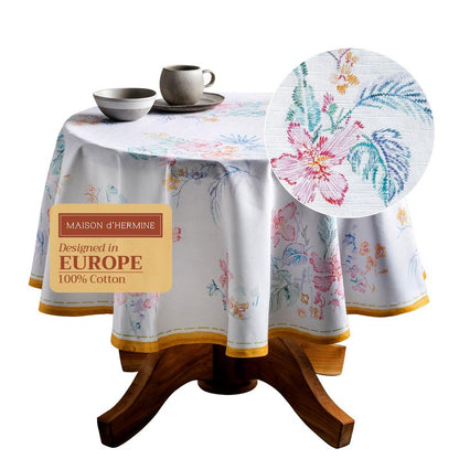 Maison d' Hermine Table Cloth Round Table 100% Cotton 69 Round Inches Tablecloth Reusable Decorative for Dining Kitchen Room Farmhouse Home Gifts for Mothers Day Spring Summer - Paradise Island