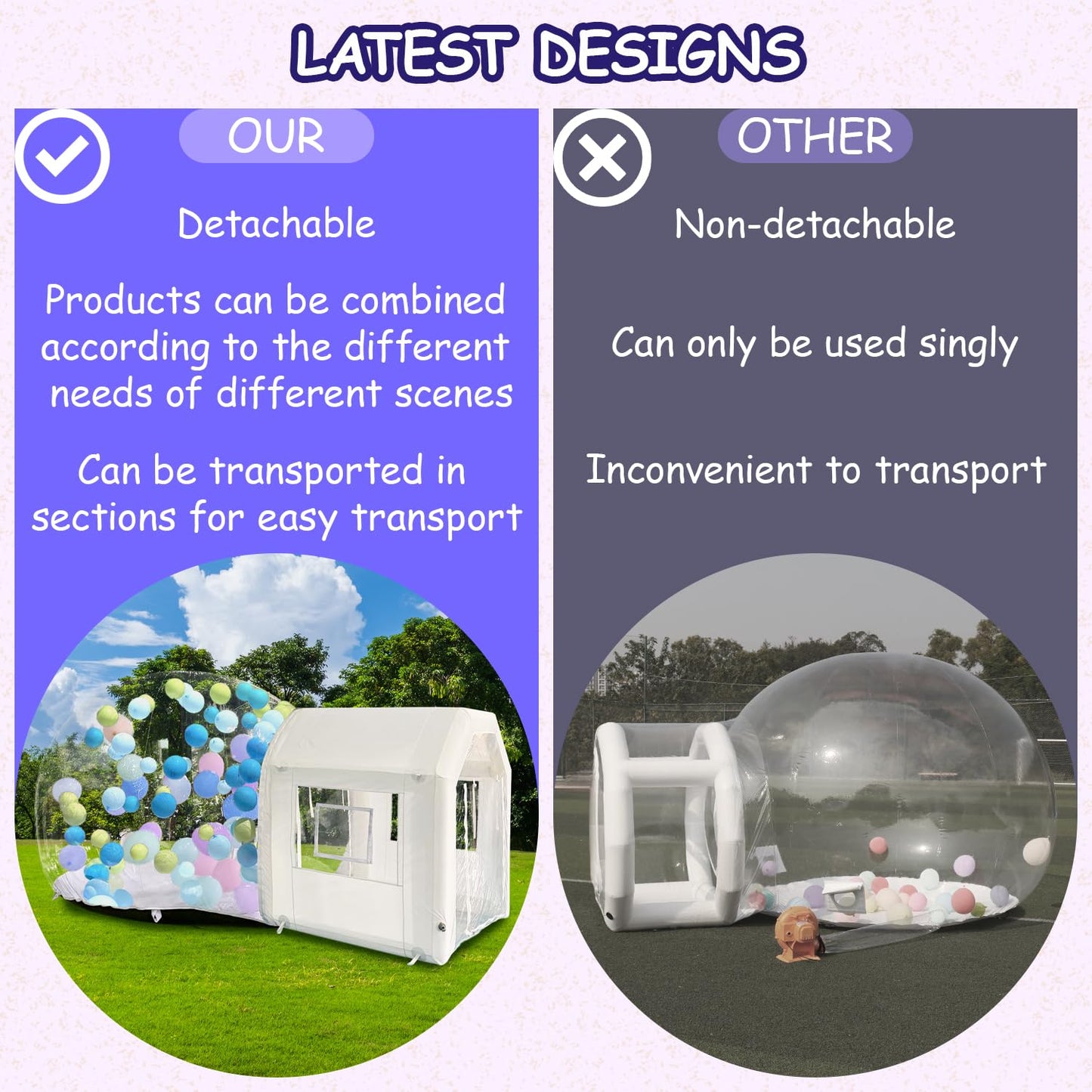 10ft Inflatable Bubble House Dome with Tunnel for Kids, Clear TPU Balloon Tent for Parties, Includes 450W Air Blower & 600W Air Pump